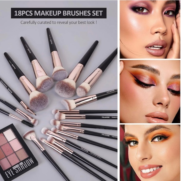 Brand New 18 Pcs Professional Makeup Brush Set/Black - Picture 6 of 11